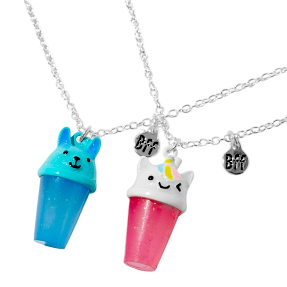 2-Pack Best Friends Llama & Unicorn Bubble Tea Pendant Necklaces - NWT